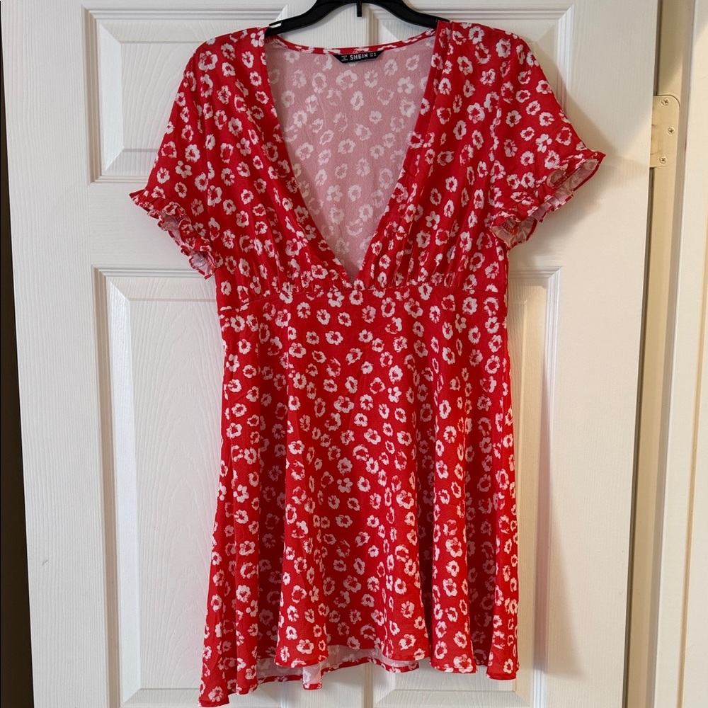 SHEIN Red Dress with White Floral Design